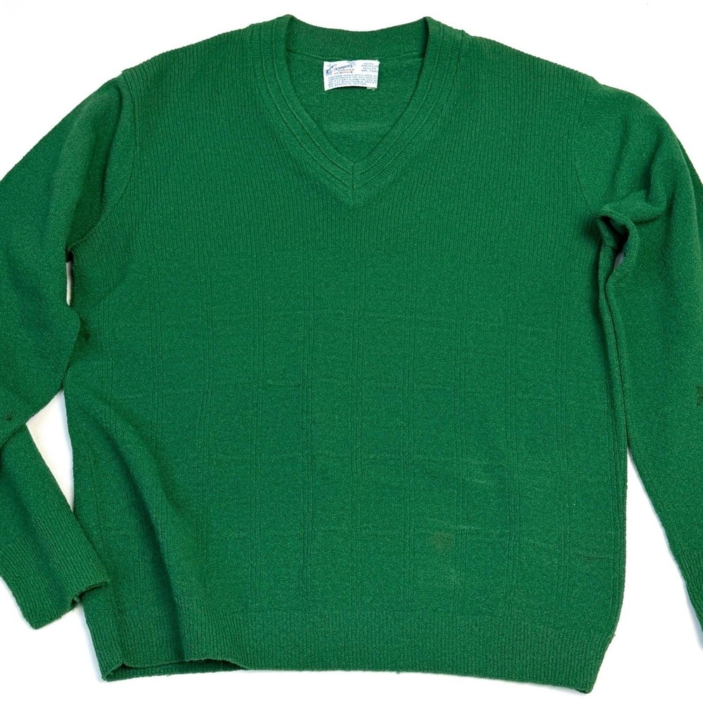 1960's  WPL Kelly Green V-Neck Knit Vintage Exmoor  Sweater Classic Quiet Luxury - Picture 3 of 6